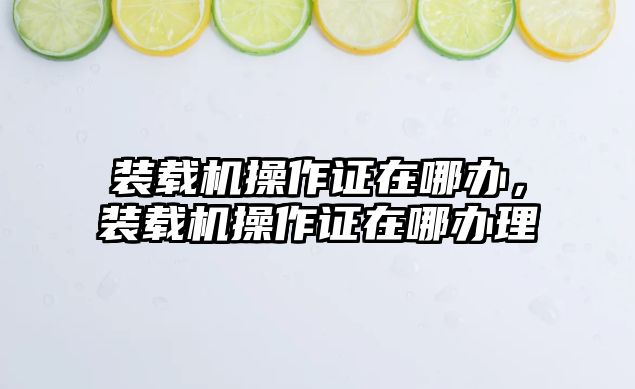 裝載機操作證在哪辦，裝載機操作證在哪辦理