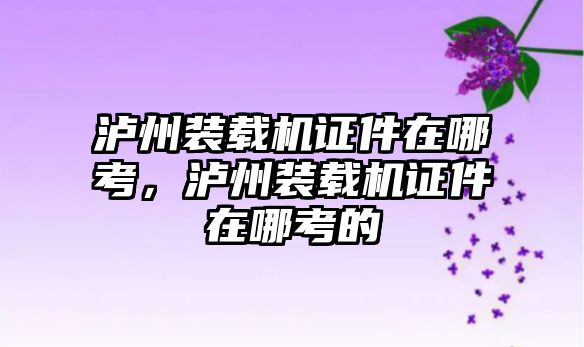 瀘州裝載機(jī)證件在哪考，瀘州裝載機(jī)證件在哪考的