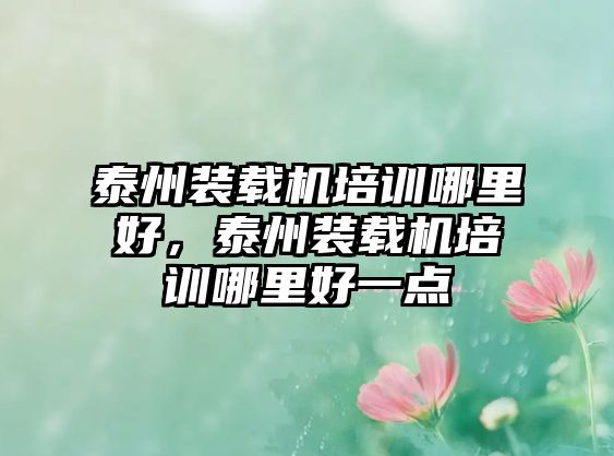 泰州裝載機培訓(xùn)哪里好，泰州裝載機培訓(xùn)哪里好一點