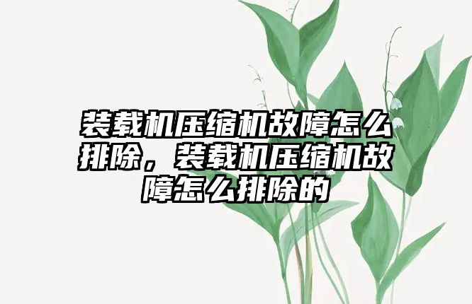 裝載機壓縮機故障怎么排除，裝載機壓縮機故障怎么排除的