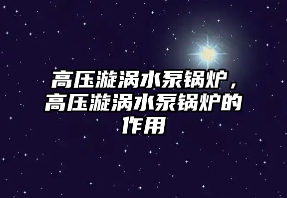 高壓漩渦水泵鍋爐，高壓漩渦水泵鍋爐的作用